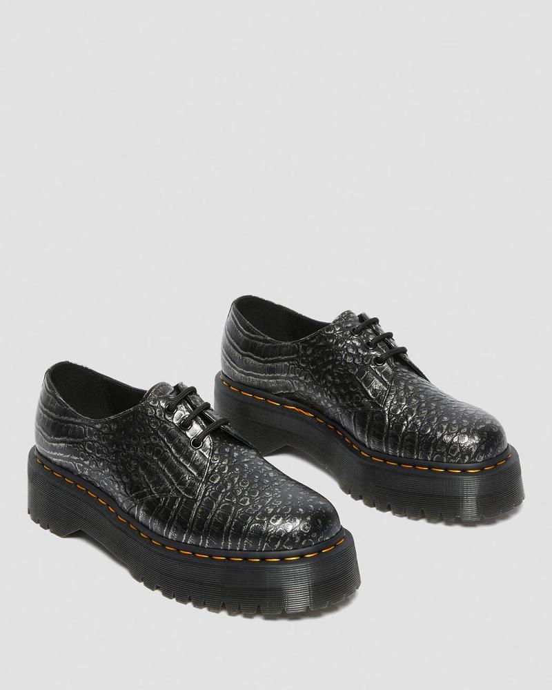 Men's Dr Martens 1461 Croc Emboss Leather Platform Shoes Black | AU 619KOR